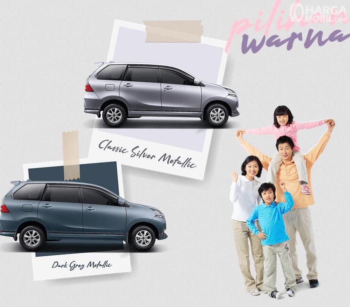 Gambar ini menunjukkan 2 pilihan warna untuk mobil Daihatsu Xenia 2019 dan terdapat sebuah keluarga